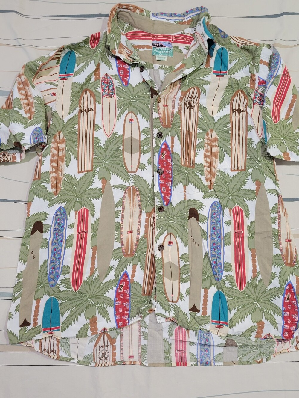 Reyn Spooner Vintage Mens Surfboard Hawaiian Shirt, Multi, L